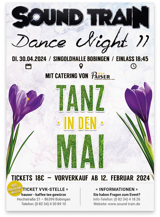 Sound Train Dance Night 11 - Dienstag, 30. April 2024, in der Singoldhalle Bobingen